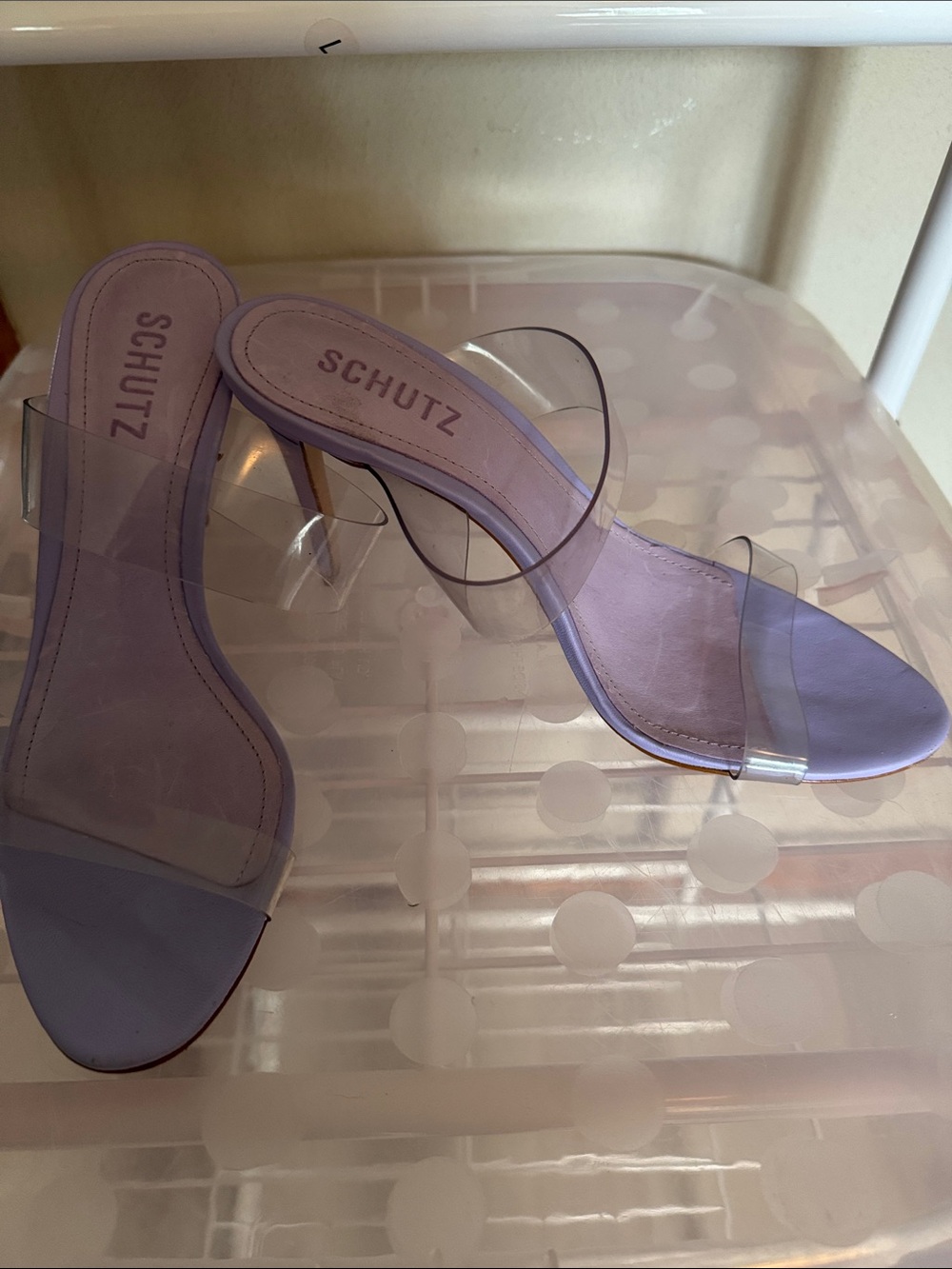SCHUTZ Lilac Clear-Strap Stiletto Sandals